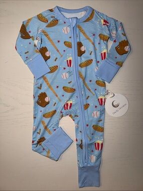 Ducky Dreams Baseball Print Convertible Romper Footie 0-3 3-6 12-18 18-24 months